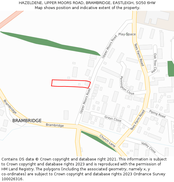 HAZELDENE, UPPER MOORS ROAD, BRAMBRIDGE, EASTLEIGH, SO50 6HW: Location map and indicative extent of plot