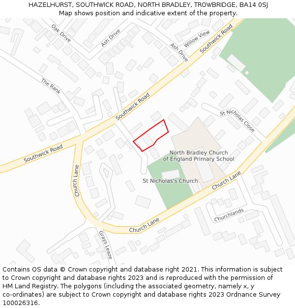 HAZELHURST, SOUTHWICK ROAD, NORTH BRADLEY, TROWBRIDGE, BA14 0SJ: Location map and indicative extent of plot