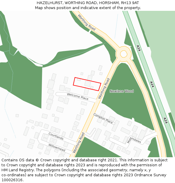 HAZELHURST, WORTHING ROAD, HORSHAM, RH13 9AT: Location map and indicative extent of plot