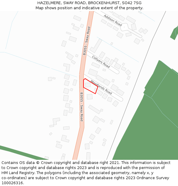 HAZELMERE, SWAY ROAD, BROCKENHURST, SO42 7SG: Location map and indicative extent of plot