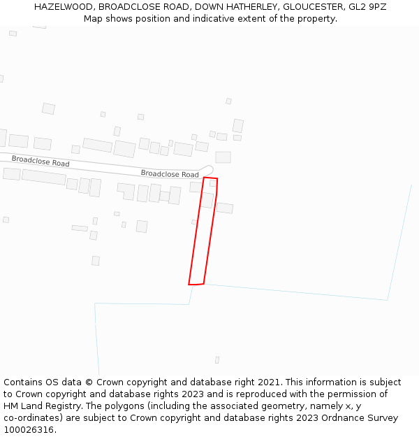 HAZELWOOD, BROADCLOSE ROAD, DOWN HATHERLEY, GLOUCESTER, GL2 9PZ: Location map and indicative extent of plot