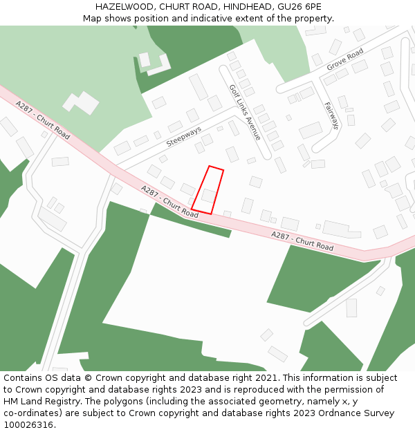 HAZELWOOD, CHURT ROAD, HINDHEAD, GU26 6PE: Location map and indicative extent of plot