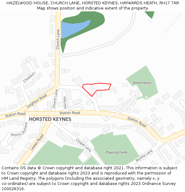 HAZELWOOD HOUSE, CHURCH LANE, HORSTED KEYNES, HAYWARDS HEATH, RH17 7AR: Location map and indicative extent of plot