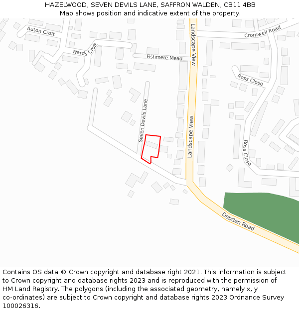 HAZELWOOD, SEVEN DEVILS LANE, SAFFRON WALDEN, CB11 4BB: Location map and indicative extent of plot