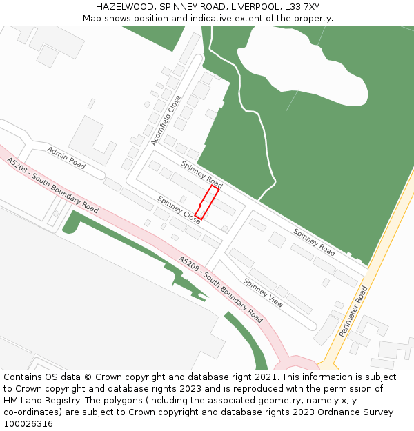 HAZELWOOD, SPINNEY ROAD, LIVERPOOL, L33 7XY: Location map and indicative extent of plot