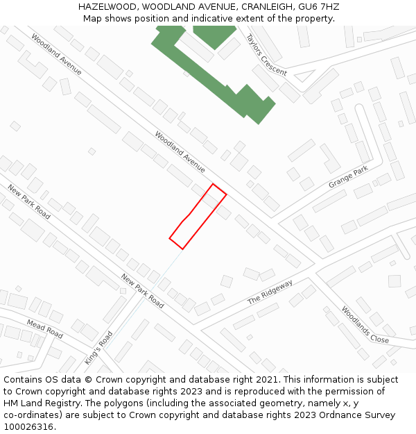 HAZELWOOD, WOODLAND AVENUE, CRANLEIGH, GU6 7HZ: Location map and indicative extent of plot