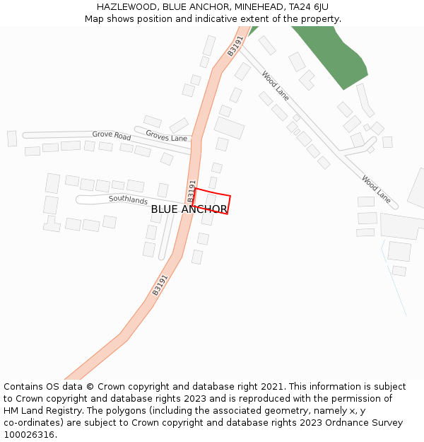 HAZLEWOOD, BLUE ANCHOR, MINEHEAD, TA24 6JU: Location map and indicative extent of plot