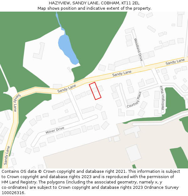 HAZYVIEW, SANDY LANE, COBHAM, KT11 2EL: Location map and indicative extent of plot