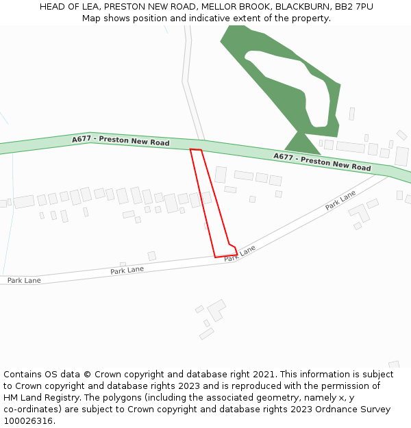 HEAD OF LEA, PRESTON NEW ROAD, MELLOR BROOK, BLACKBURN, BB2 7PU: Location map and indicative extent of plot