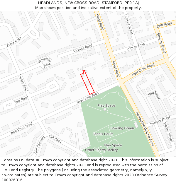 HEADLANDS, NEW CROSS ROAD, STAMFORD, PE9 1AJ: Location map and indicative extent of plot