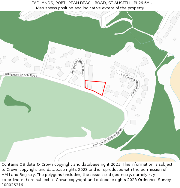 HEADLANDS, PORTHPEAN BEACH ROAD, ST AUSTELL, PL26 6AU: Location map and indicative extent of plot