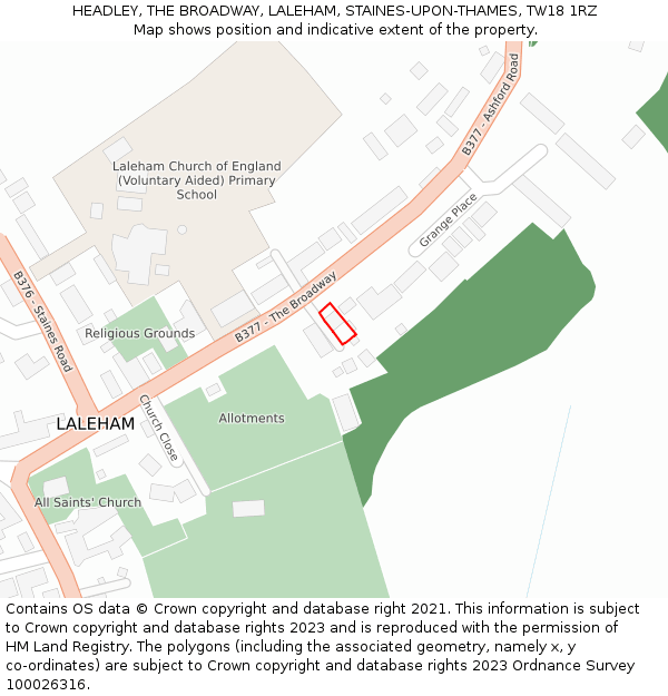 HEADLEY, THE BROADWAY, LALEHAM, STAINES-UPON-THAMES, TW18 1RZ: Location map and indicative extent of plot