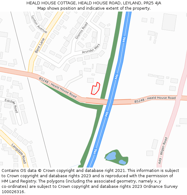 HEALD HOUSE COTTAGE, HEALD HOUSE ROAD, LEYLAND, PR25 4JA: Location map and indicative extent of plot