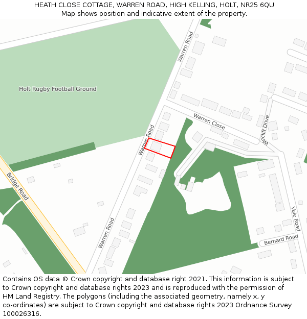 HEATH CLOSE COTTAGE, WARREN ROAD, HIGH KELLING, HOLT, NR25 6QU: Location map and indicative extent of plot