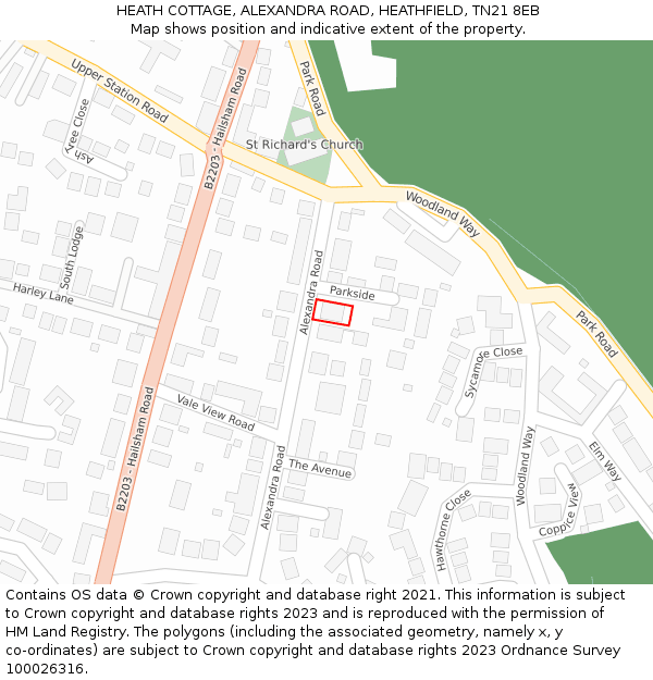 HEATH COTTAGE, ALEXANDRA ROAD, HEATHFIELD, TN21 8EB: Location map and indicative extent of plot