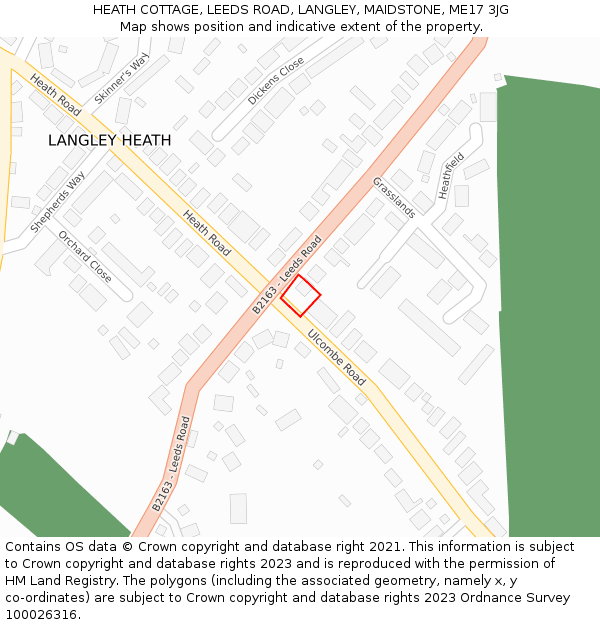 HEATH COTTAGE, LEEDS ROAD, LANGLEY, MAIDSTONE, ME17 3JG: Location map and indicative extent of plot