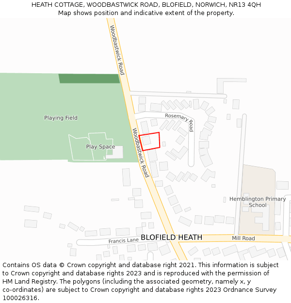 HEATH COTTAGE, WOODBASTWICK ROAD, BLOFIELD, NORWICH, NR13 4QH: Location map and indicative extent of plot