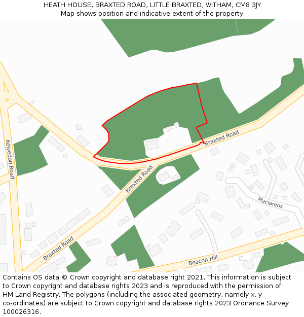 HEATH HOUSE, BRAXTED ROAD, LITTLE BRAXTED, WITHAM, CM8 3JY: Location map and indicative extent of plot