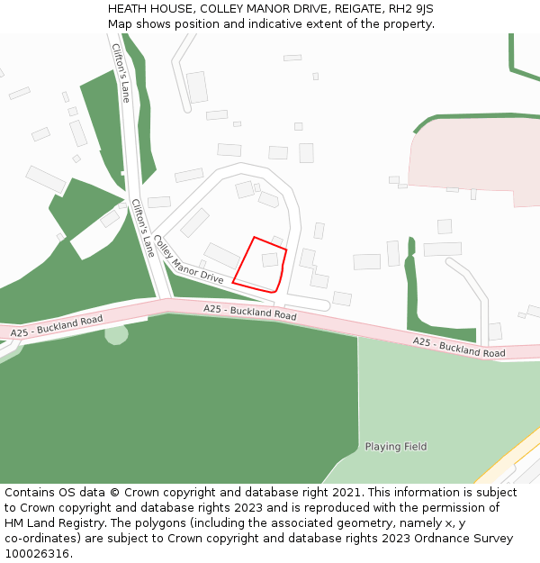 HEATH HOUSE, COLLEY MANOR DRIVE, REIGATE, RH2 9JS: Location map and indicative extent of plot