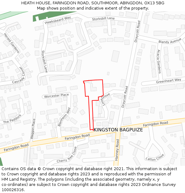 HEATH HOUSE, FARINGDON ROAD, SOUTHMOOR, ABINGDON, OX13 5BG: Location map and indicative extent of plot