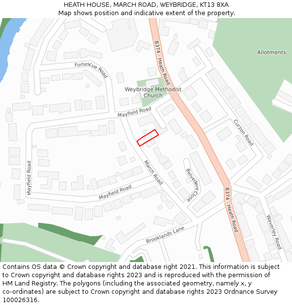 HEATH HOUSE, MARCH ROAD, WEYBRIDGE, KT13 8XA: Location map and indicative extent of plot