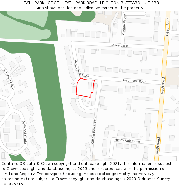 HEATH PARK LODGE, HEATH PARK ROAD, LEIGHTON BUZZARD, LU7 3BB: Location map and indicative extent of plot