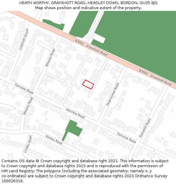 HEATH WORTHY, GRAYSHOTT ROAD, HEADLEY DOWN, BORDON, GU35 8JQ: Location map and indicative extent of plot