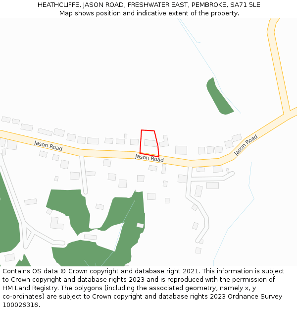 HEATHCLIFFE, JASON ROAD, FRESHWATER EAST, PEMBROKE, SA71 5LE: Location map and indicative extent of plot