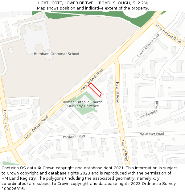 HEATHCOTE, LOWER BRITWELL ROAD, SLOUGH, SL2 2NJ: Location map and indicative extent of plot