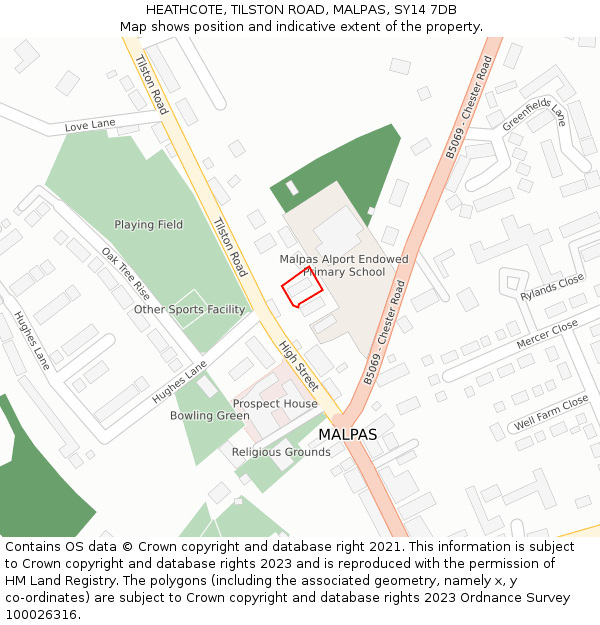 HEATHCOTE, TILSTON ROAD, MALPAS, SY14 7DB: Location map and indicative extent of plot
