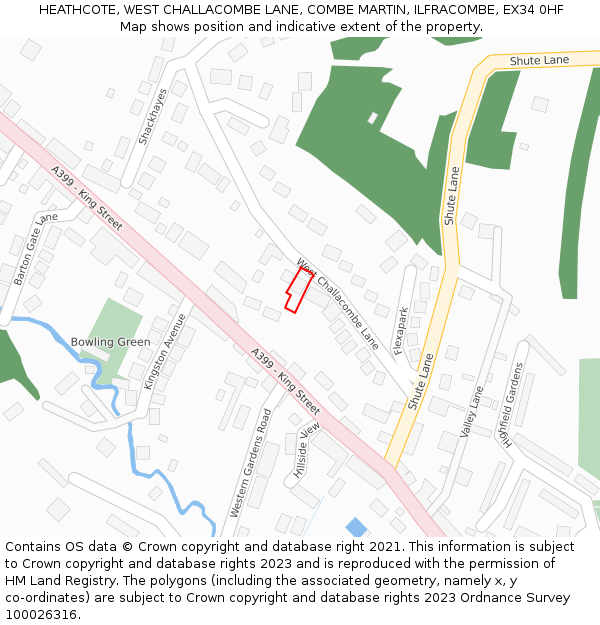 HEATHCOTE, WEST CHALLACOMBE LANE, COMBE MARTIN, ILFRACOMBE, EX34 0HF: Location map and indicative extent of plot