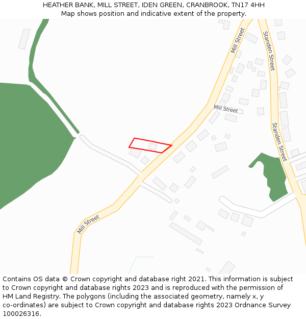 HEATHER BANK, MILL STREET, IDEN GREEN, CRANBROOK, TN17 4HH: Location map and indicative extent of plot