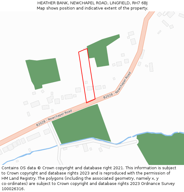 HEATHER BANK, NEWCHAPEL ROAD, LINGFIELD, RH7 6BJ: Location map and indicative extent of plot