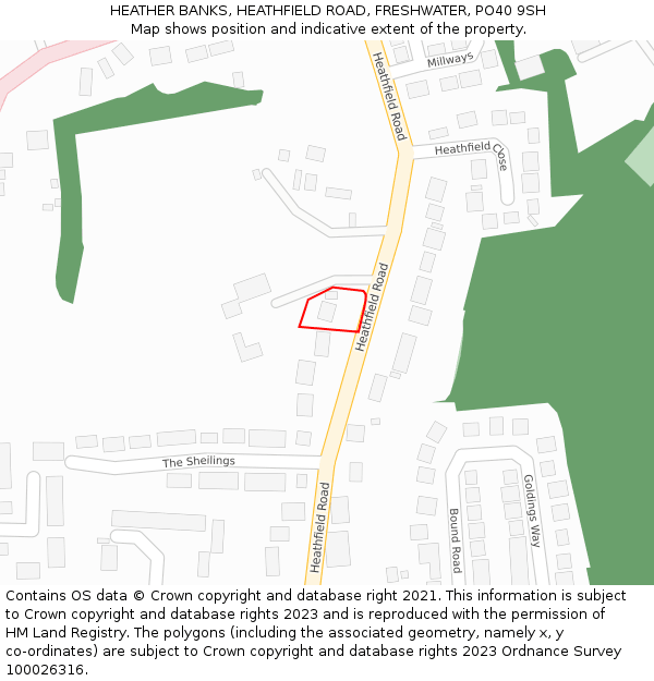 HEATHER BANKS, HEATHFIELD ROAD, FRESHWATER, PO40 9SH: Location map and indicative extent of plot