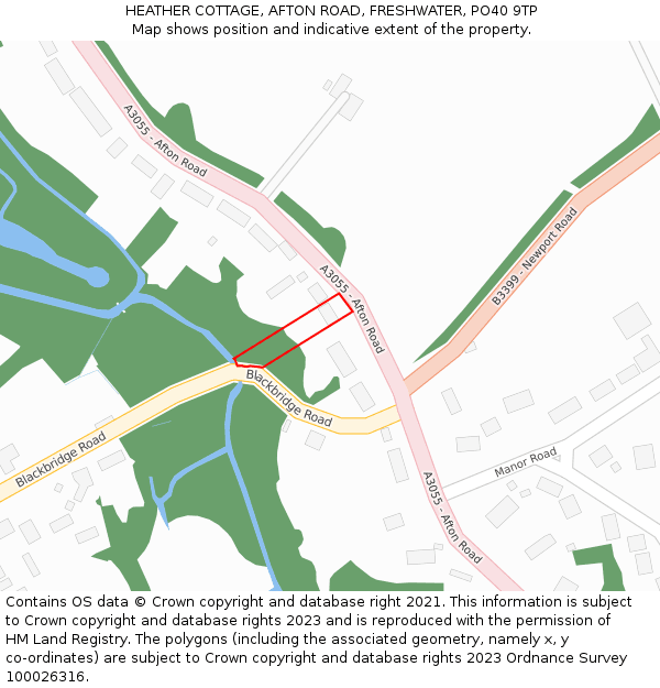 HEATHER COTTAGE, AFTON ROAD, FRESHWATER, PO40 9TP: Location map and indicative extent of plot