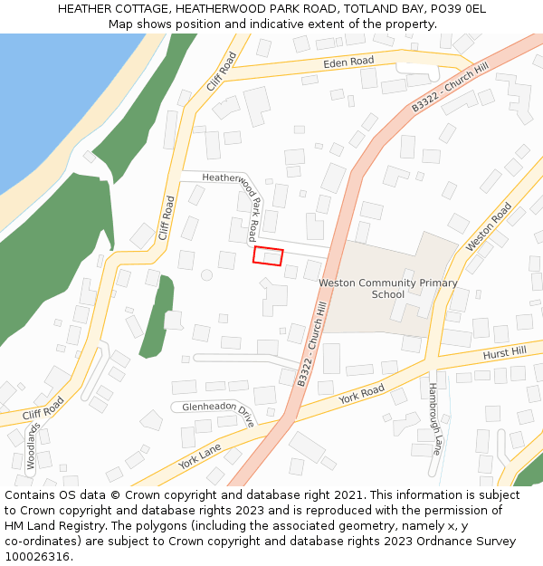 HEATHER COTTAGE, HEATHERWOOD PARK ROAD, TOTLAND BAY, PO39 0EL: Location map and indicative extent of plot