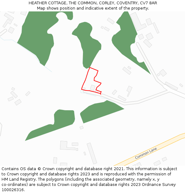 HEATHER COTTAGE, THE COMMON, CORLEY, COVENTRY, CV7 8AR: Location map and indicative extent of plot
