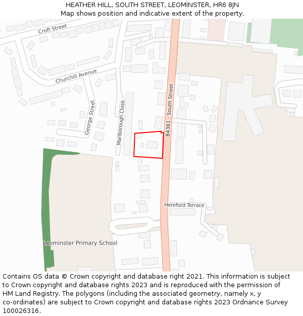 HEATHER HILL, SOUTH STREET, LEOMINSTER, HR6 8JN: Location map and indicative extent of plot