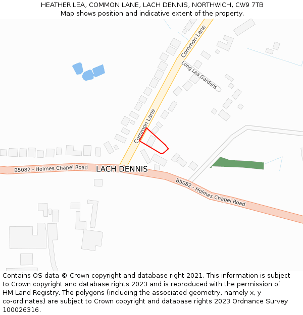 HEATHER LEA, COMMON LANE, LACH DENNIS, NORTHWICH, CW9 7TB: Location map and indicative extent of plot