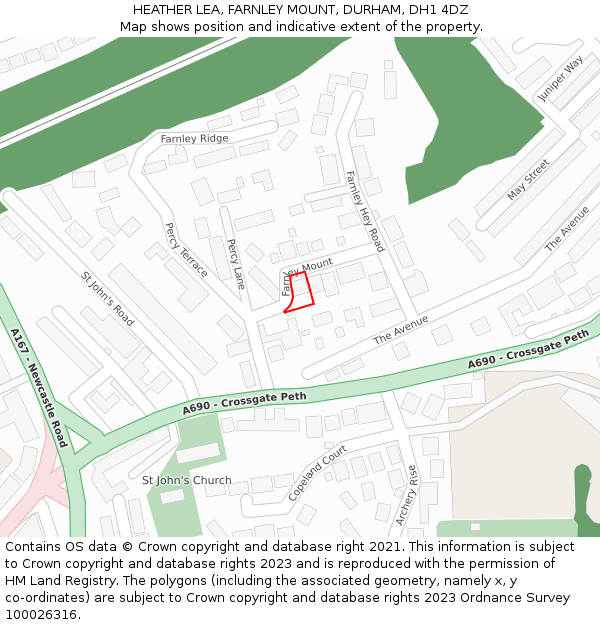 HEATHER LEA, FARNLEY MOUNT, DURHAM, DH1 4DZ: Location map and indicative extent of plot