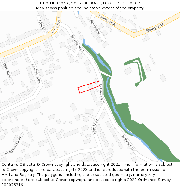HEATHERBANK, SALTAIRE ROAD, BINGLEY, BD16 3EY: Location map and indicative extent of plot