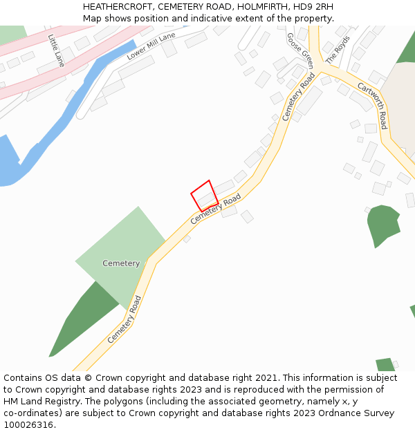 HEATHERCROFT, CEMETERY ROAD, HOLMFIRTH, HD9 2RH: Location map and indicative extent of plot