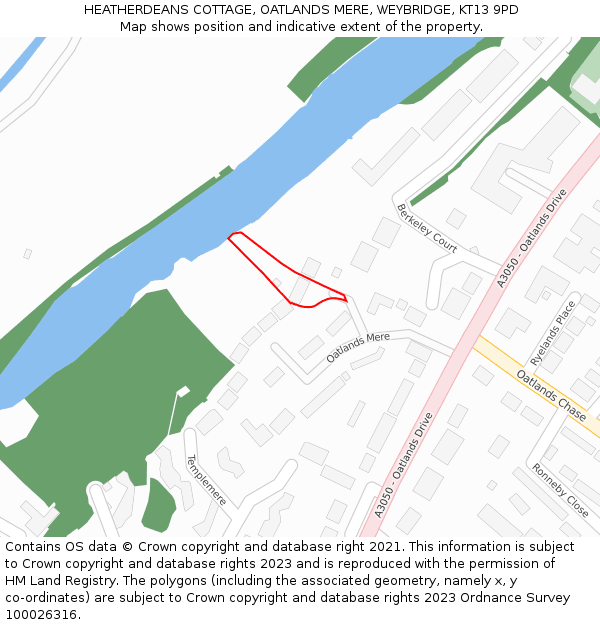 HEATHERDEANS COTTAGE, OATLANDS MERE, WEYBRIDGE, KT13 9PD: Location map and indicative extent of plot
