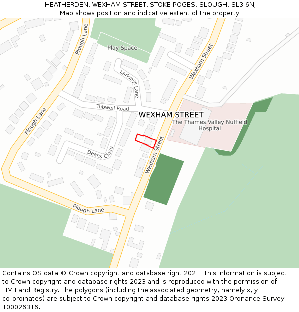 HEATHERDEN, WEXHAM STREET, STOKE POGES, SLOUGH, SL3 6NJ: Location map and indicative extent of plot