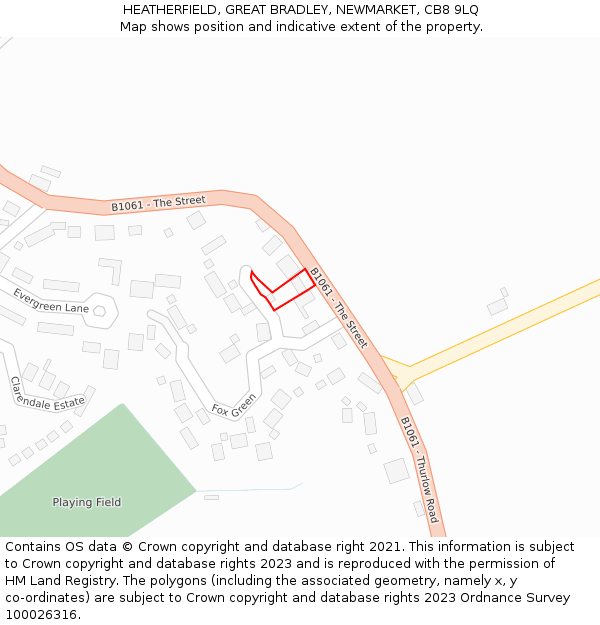 HEATHERFIELD, GREAT BRADLEY, NEWMARKET, CB8 9LQ: Location map and indicative extent of plot