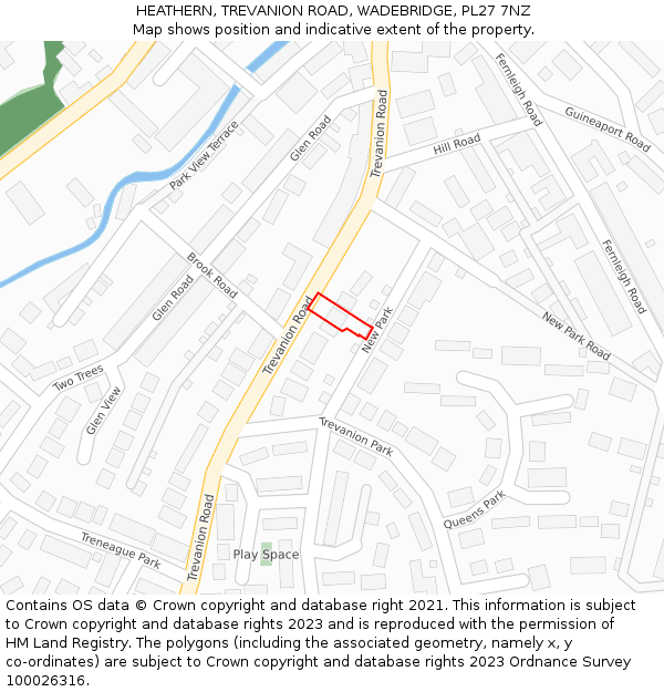 HEATHERN, TREVANION ROAD, WADEBRIDGE, PL27 7NZ: Location map and indicative extent of plot