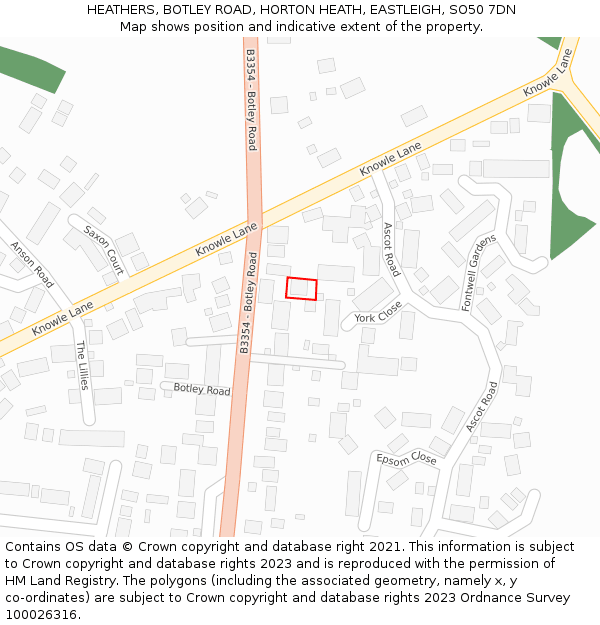 HEATHERS, BOTLEY ROAD, HORTON HEATH, EASTLEIGH, SO50 7DN: Location map and indicative extent of plot