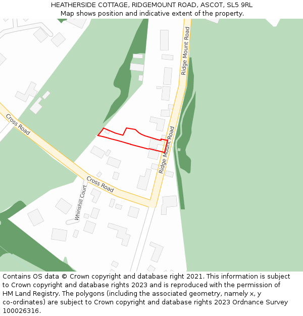 HEATHERSIDE COTTAGE, RIDGEMOUNT ROAD, ASCOT, SL5 9RL: Location map and indicative extent of plot