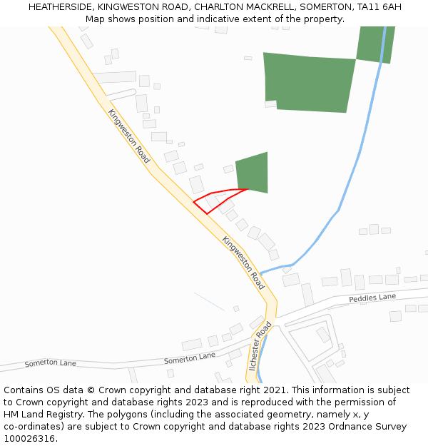 HEATHERSIDE, KINGWESTON ROAD, CHARLTON MACKRELL, SOMERTON, TA11 6AH: Location map and indicative extent of plot