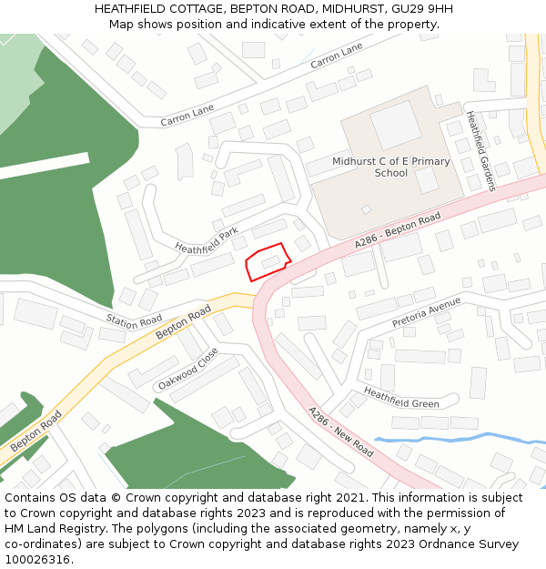 HEATHFIELD COTTAGE, BEPTON ROAD, MIDHURST, GU29 9HH: Location map and indicative extent of plot